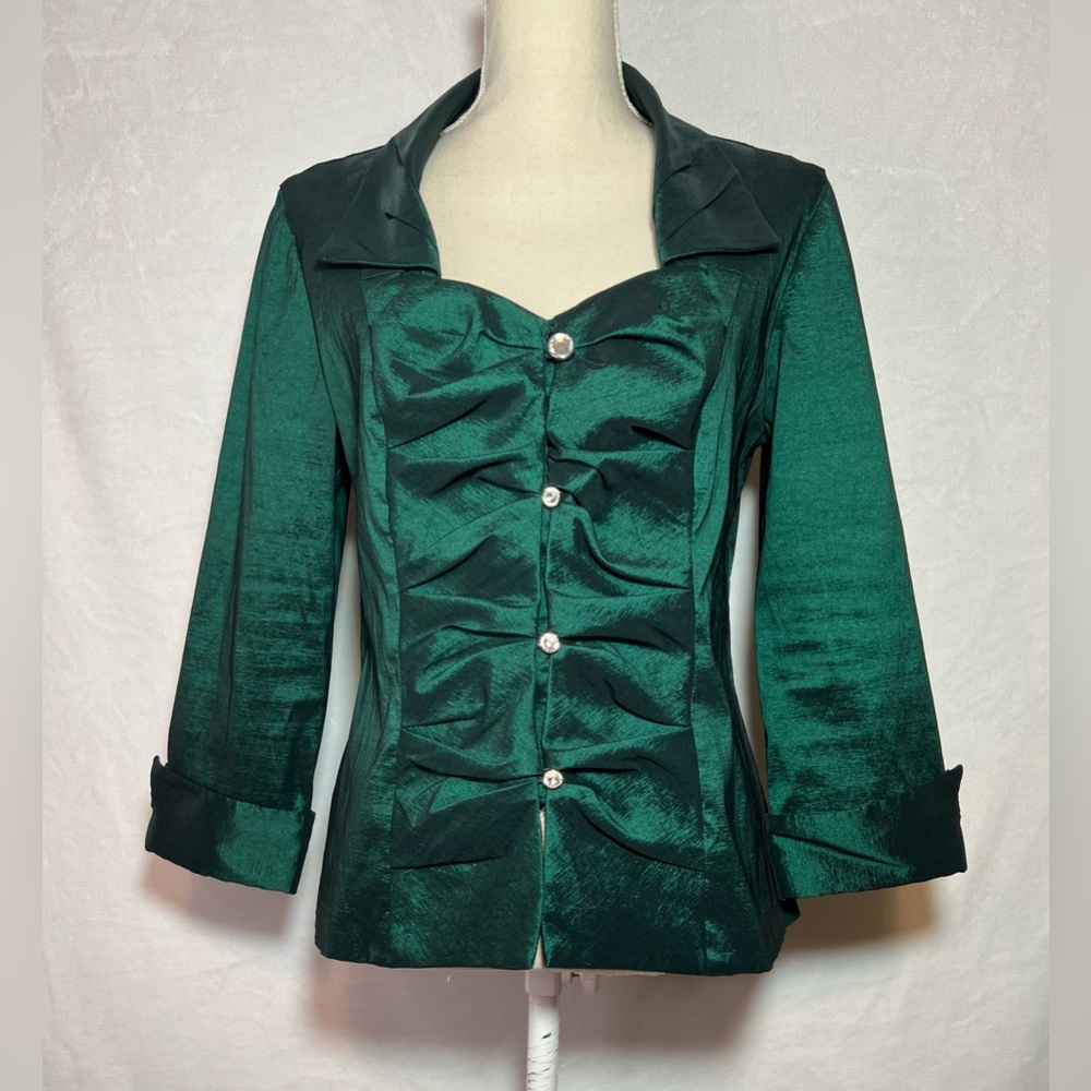 Blu Sage Formal Blouse Women’s Size 12 Green with Rhinestone Buttons - Picture 7 of 7